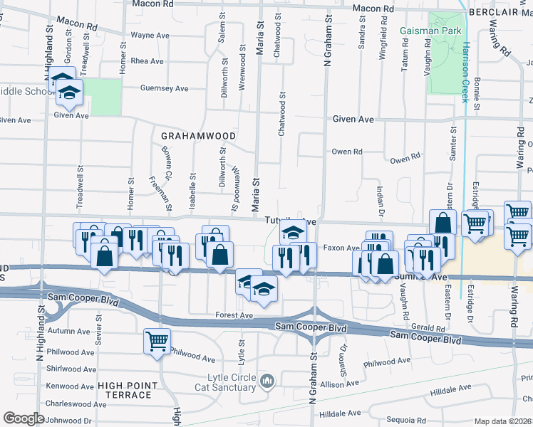 map of restaurants, bars, coffee shops, grocery stores, and more near 777 Chatwood Cove in Memphis