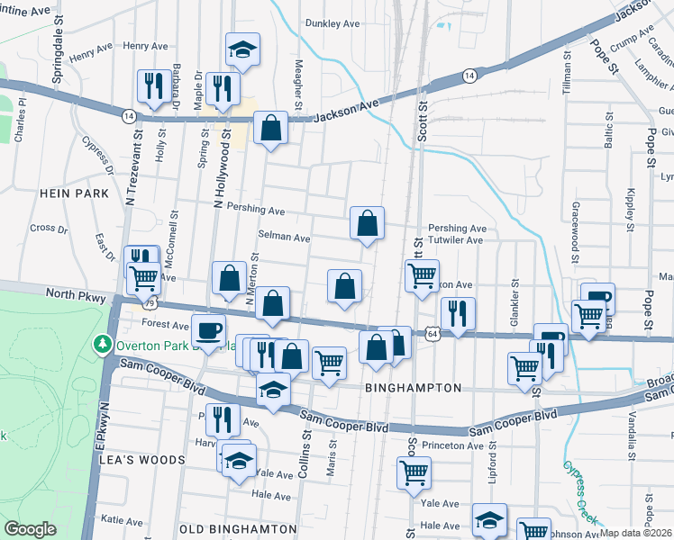 map of restaurants, bars, coffee shops, grocery stores, and more near 2617 Tutwiler Avenue in Memphis