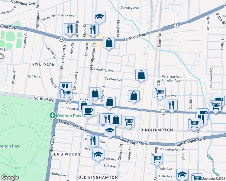 map of restaurants, bars, coffee shops, grocery stores, and more near 2568 Tutwiler Avenue in Memphis