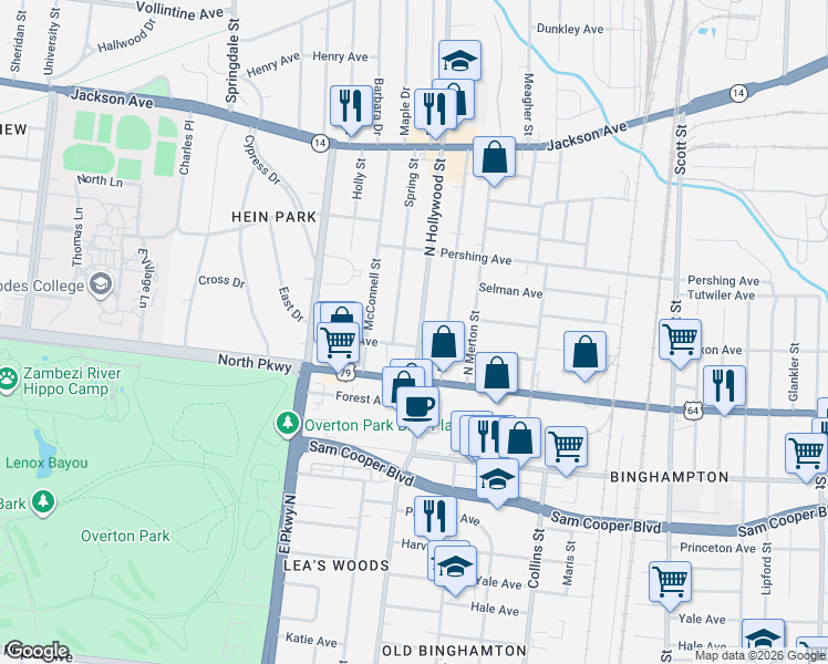 map of restaurants, bars, coffee shops, grocery stores, and more near 622 Spring Street in Memphis