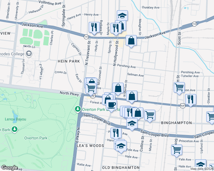 map of restaurants, bars, coffee shops, grocery stores, and more near 622 Spring Street in Memphis