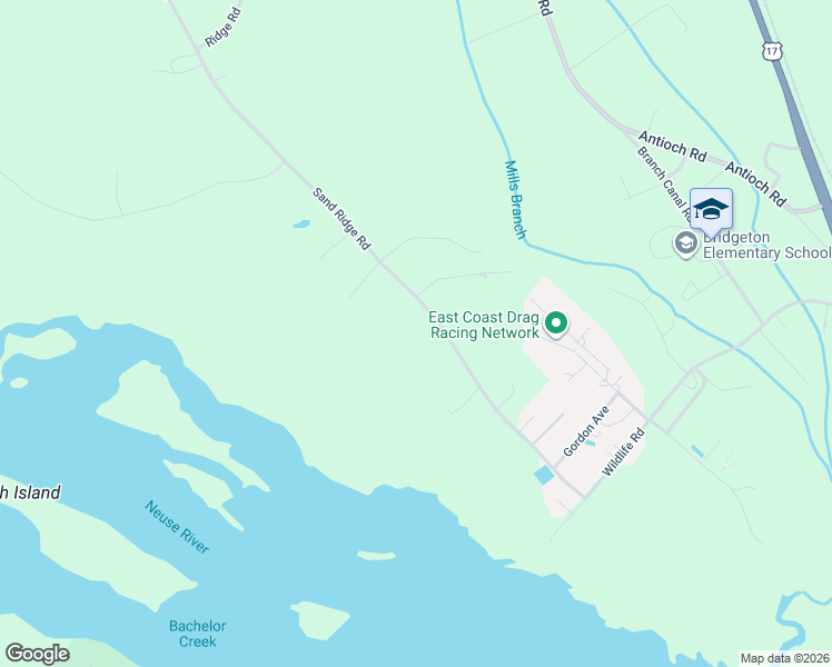 map of restaurants, bars, coffee shops, grocery stores, and more near 425 Sand Ridge Road in New Bern