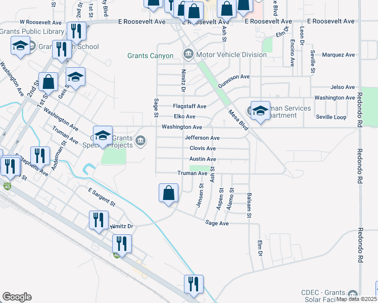 map of restaurants, bars, coffee shops, grocery stores, and more near 632 Clovis Avenue in Grants
