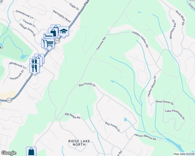 map of restaurants, bars, coffee shops, grocery stores, and more near 6510 Fairview Road in Chattanooga