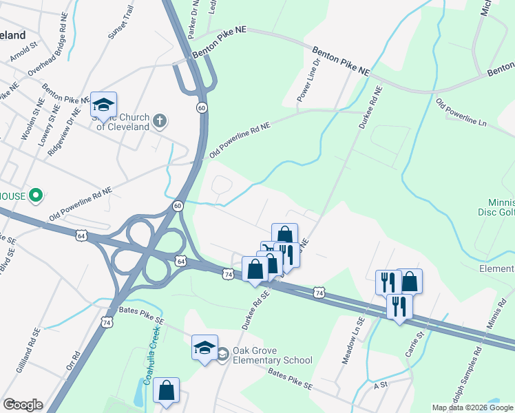 map of restaurants, bars, coffee shops, grocery stores, and more near 133 Cloverleaf Court Northeast in Cleveland