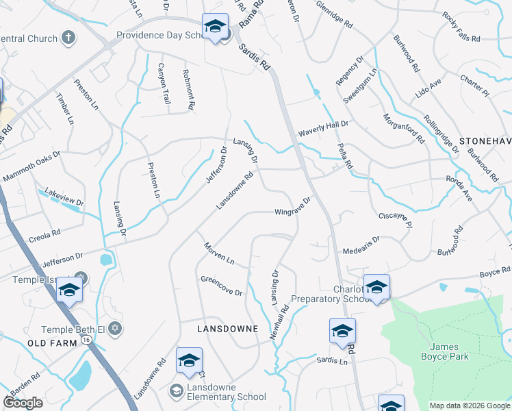 map of restaurants, bars, coffee shops, grocery stores, and more near 300 Wingrave Drive in Charlotte