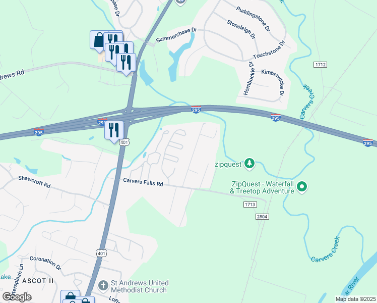 map of restaurants, bars, coffee shops, grocery stores, and more near 7051 Zepher Road in Fayetteville
