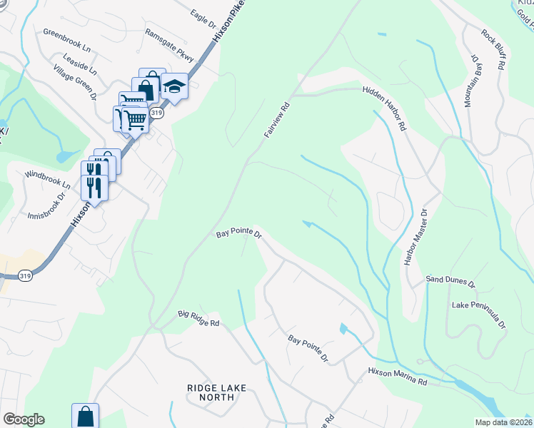 map of restaurants, bars, coffee shops, grocery stores, and more near 6510 Fairview Road in Chattanooga