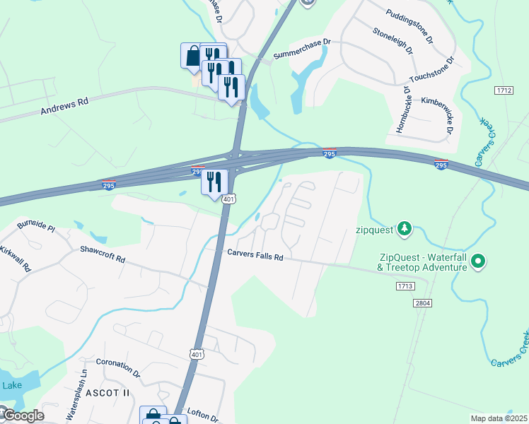 map of restaurants, bars, coffee shops, grocery stores, and more near 125 Carver Oaks Drive in Fayetteville