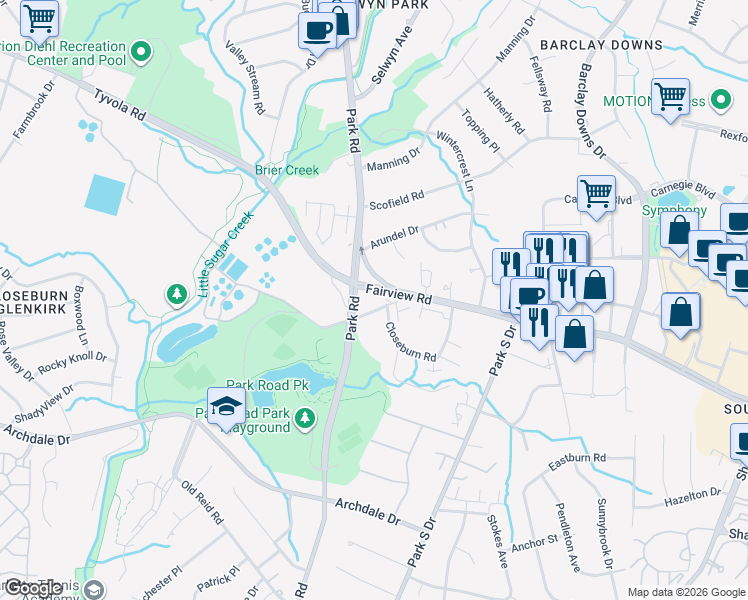 map of restaurants, bars, coffee shops, grocery stores, and more near in Charlotte