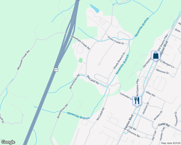 map of restaurants, bars, coffee shops, grocery stores, and more near 330 Knoll Creek Circle in Chattanooga