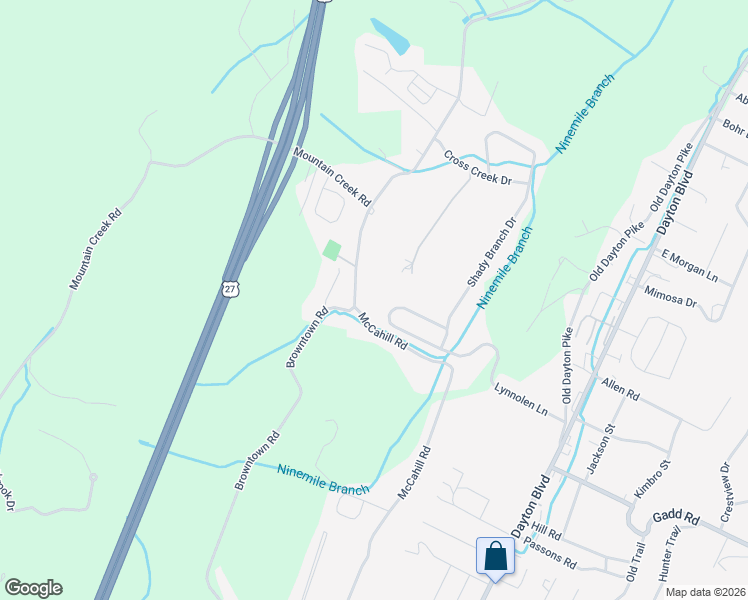 map of restaurants, bars, coffee shops, grocery stores, and more near 330 Knoll Creek Circle in Chattanooga