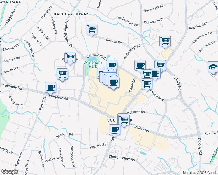 map of restaurants, bars, coffee shops, grocery stores, and more near in Charlotte