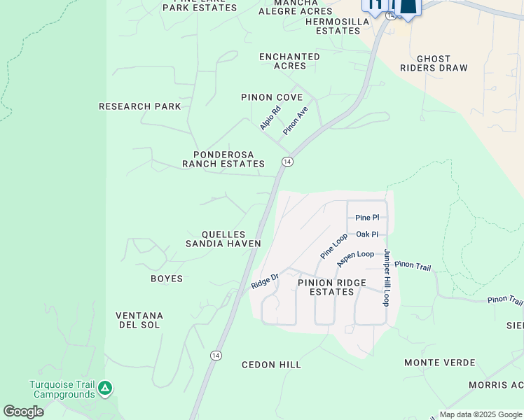 map of restaurants, bars, coffee shops, grocery stores, and more near 12385 New Mexico 14 in Cedar Crest