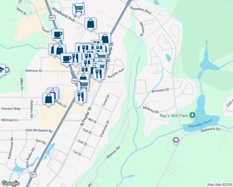 map of restaurants, bars, coffee shops, grocery stores, and more near 202 6th Street in Aberdeen