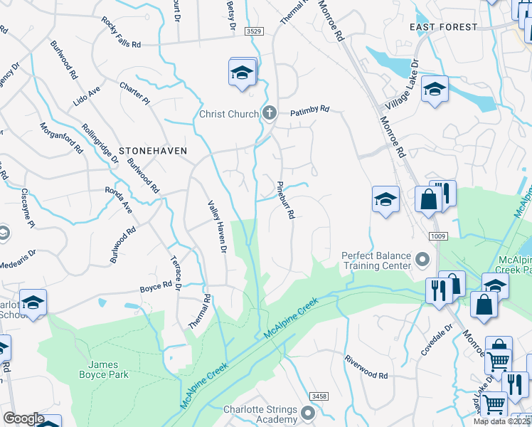 map of restaurants, bars, coffee shops, grocery stores, and more near 6524 Deermont Court in Charlotte