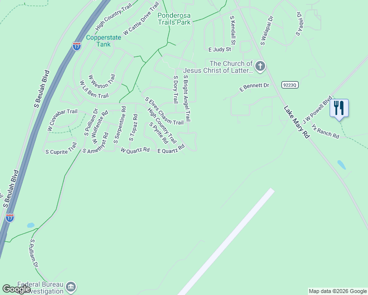 map of restaurants, bars, coffee shops, grocery stores, and more near 5212 South Opal Road in Flagstaff