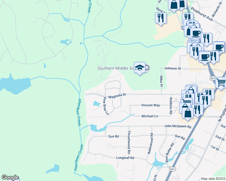 map of restaurants, bars, coffee shops, grocery stores, and more near 111 High Tower Lane in Aberdeen