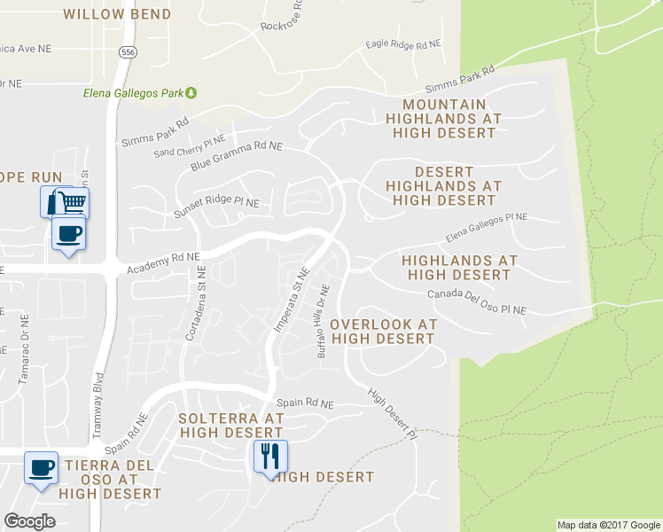 map of restaurants, bars, coffee shops, grocery stores, and more near 13205 Desert Star Road in Albuquerque