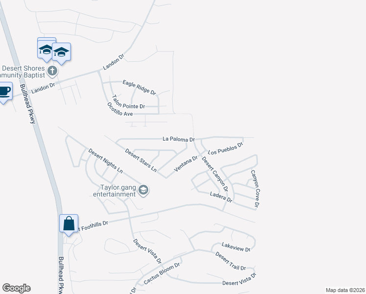 map of restaurants, bars, coffee shops, grocery stores, and more near 2857 Desert Song Drive in Bullhead City