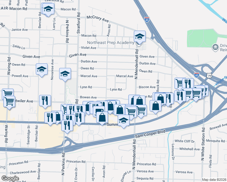 map of restaurants, bars, coffee shops, grocery stores, and more near 4795 Lynn Avenue in Memphis