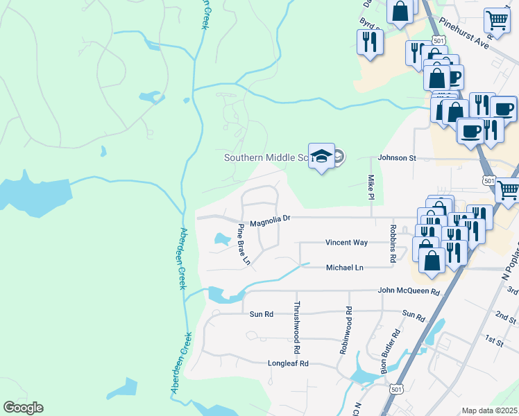 map of restaurants, bars, coffee shops, grocery stores, and more near 111 High Tower Lane in Aberdeen