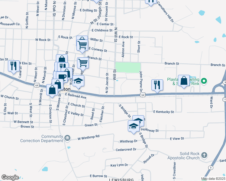 map of restaurants, bars, coffee shops, grocery stores, and more near 105 North Will Street in Morrilton