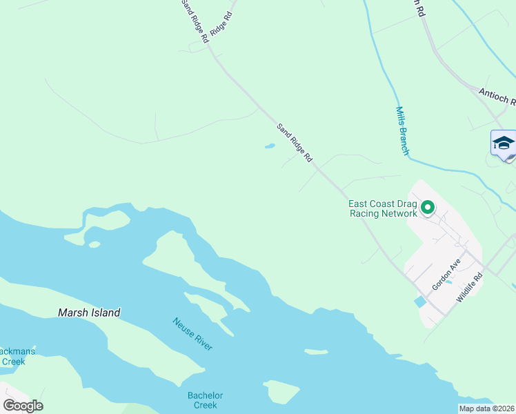 map of restaurants, bars, coffee shops, grocery stores, and more near 385 Sand Ridge Road in New Bern