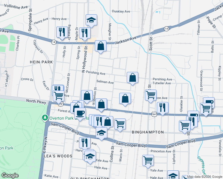 map of restaurants, bars, coffee shops, grocery stores, and more near 2568 Tutwiler Avenue in Memphis