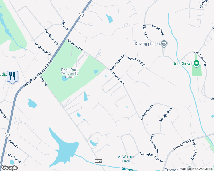 map of restaurants, bars, coffee shops, grocery stores, and more near 5304 Mintridge Road in Mint Hill