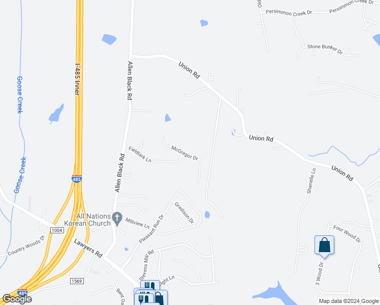 map of restaurants, bars, coffee shops, grocery stores, and more near 6032 McGregor Drive in Charlotte