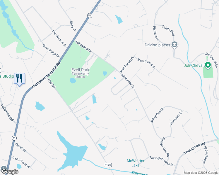 map of restaurants, bars, coffee shops, grocery stores, and more near 5243 Mintridge Road in Mint Hill