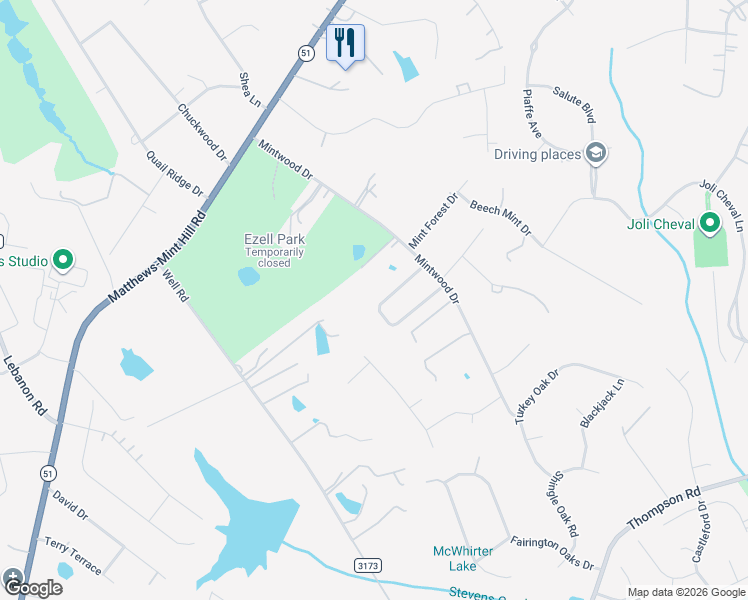 map of restaurants, bars, coffee shops, grocery stores, and more near 5243 Mintridge Road in Mint Hill