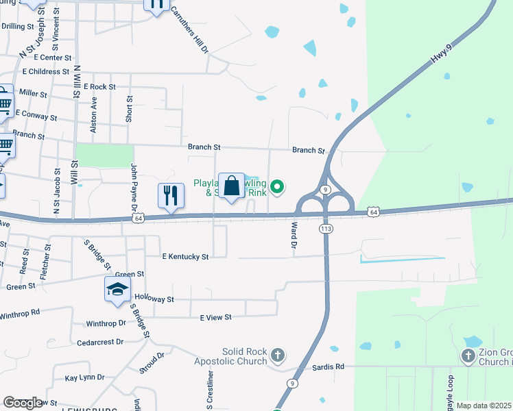 map of restaurants, bars, coffee shops, grocery stores, and more near 1401 East Broadway Street in Morrilton