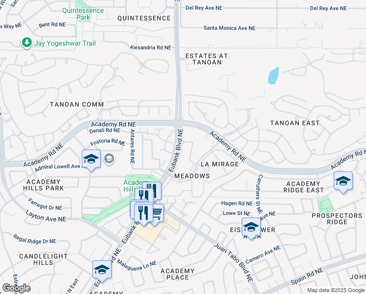 map of restaurants, bars, coffee shops, grocery stores, and more near 6350 Eubank Boulevard Northeast in Albuquerque