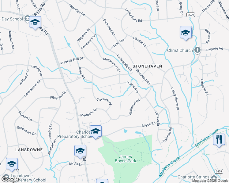 map of restaurants, bars, coffee shops, grocery stores, and more near 7019 Red Lion Road in Charlotte