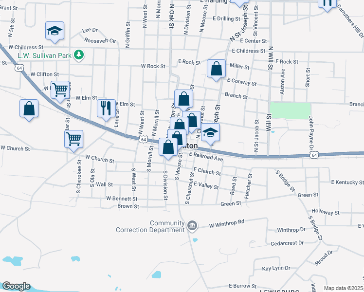 map of restaurants, bars, coffee shops, grocery stores, and more near in Morrilton