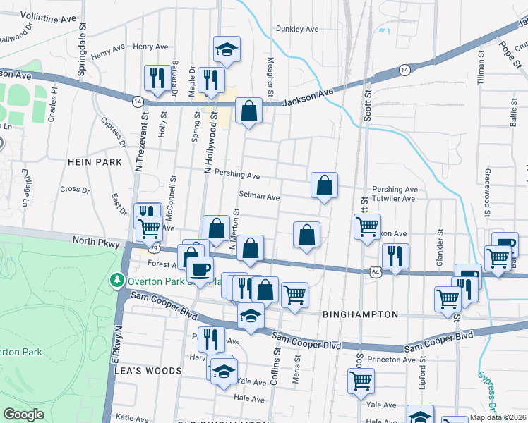 map of restaurants, bars, coffee shops, grocery stores, and more near 2568 Tutwiler Avenue in Memphis