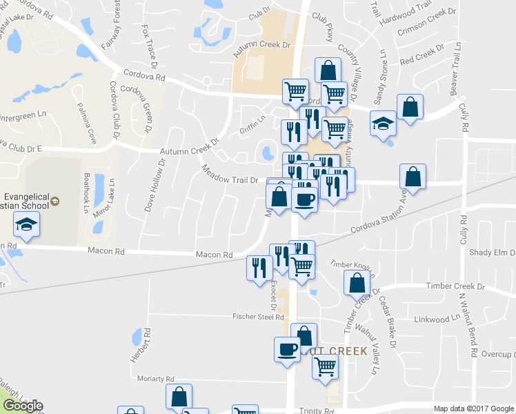 map of restaurants, bars, coffee shops, grocery stores, and more near 1002 Hawkview Drive in Memphis