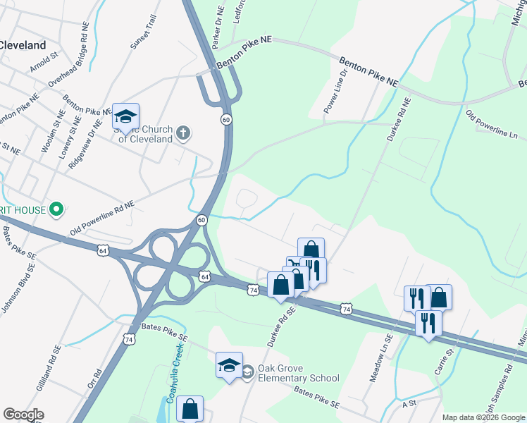 map of restaurants, bars, coffee shops, grocery stores, and more near 133 Cloverleaf Court Northeast in Cleveland