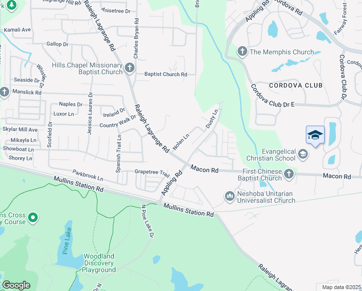 map of restaurants, bars, coffee shops, grocery stores, and more near 983 Nolan Lane in Shelby County