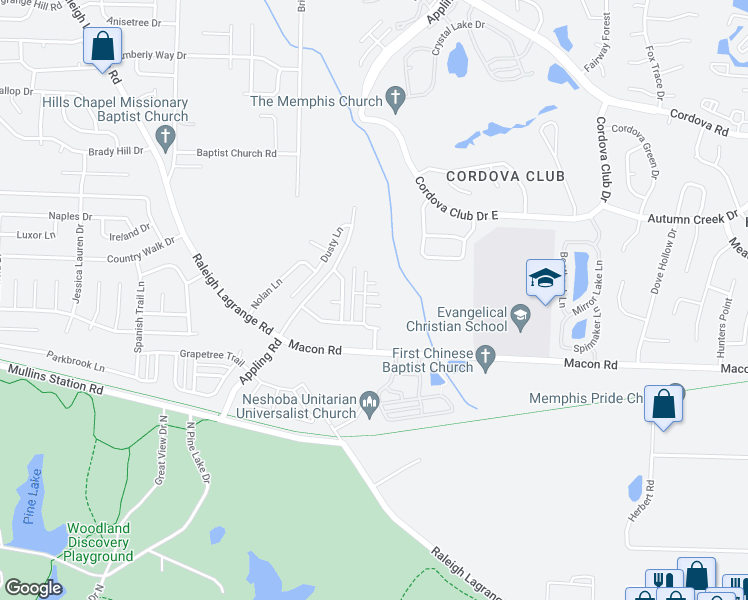 map of restaurants, bars, coffee shops, grocery stores, and more near 7404 Brentlawn Drive in Shelby County