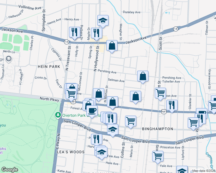 map of restaurants, bars, coffee shops, grocery stores, and more near 634 North Merton Street in Memphis