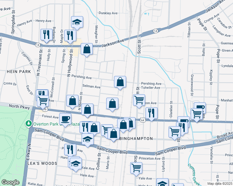map of restaurants, bars, coffee shops, grocery stores, and more near 2664 Tutwiler Avenue in Memphis
