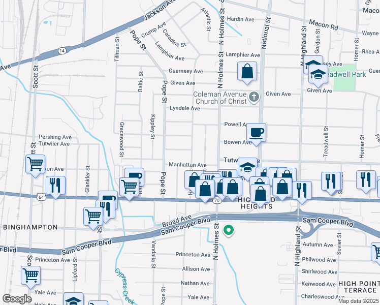 map of restaurants, bars, coffee shops, grocery stores, and more near 744 Hudson Street in Memphis