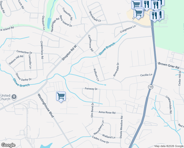 map of restaurants, bars, coffee shops, grocery stores, and more near 7915 Kelburn Lane in Charlotte