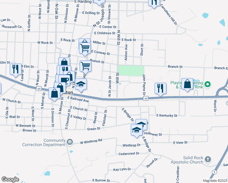 map of restaurants, bars, coffee shops, grocery stores, and more near 105 North Will Street in Morrilton