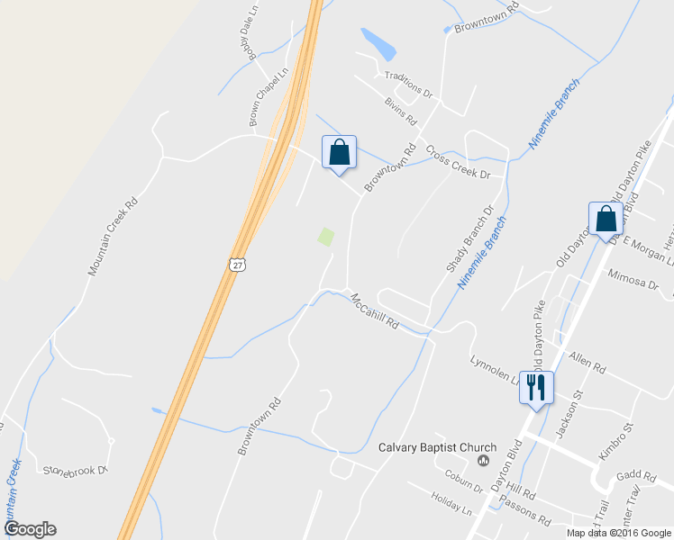 map of restaurants, bars, coffee shops, grocery stores, and more near 5507 Browntown Road in Chattanooga
