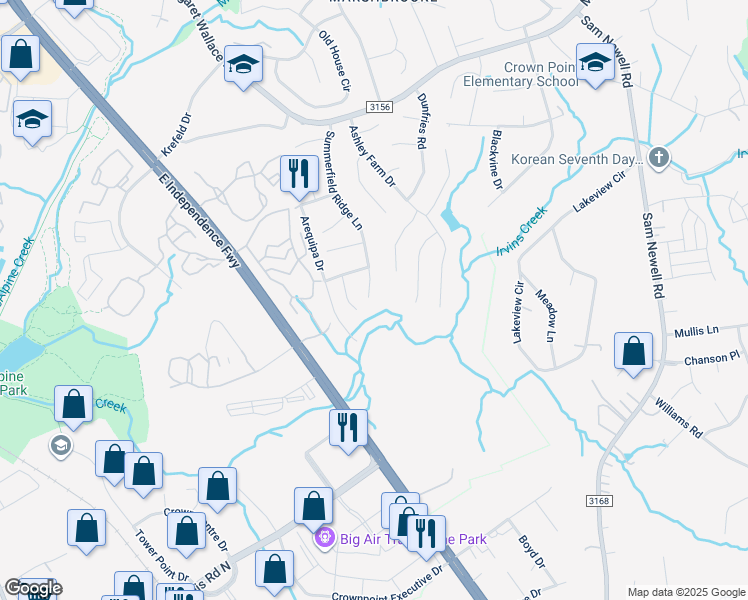 map of restaurants, bars, coffee shops, grocery stores, and more near 3026 Summerfield Ridge Lane in Matthews