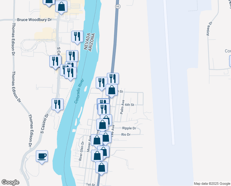 map of restaurants, bars, coffee shops, grocery stores, and more near 141 Lee Avenue in Bullhead City
